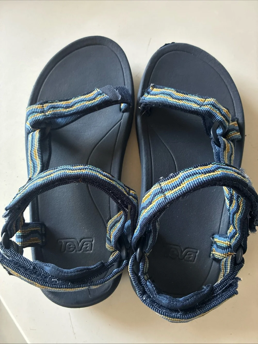 Teva Kids Sz 3 Navy Blue Adjustable Sandals with Yellow Stripe Outdoor Play